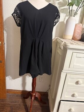 Black Lace Sleeve V-Neck Women’s Dress
